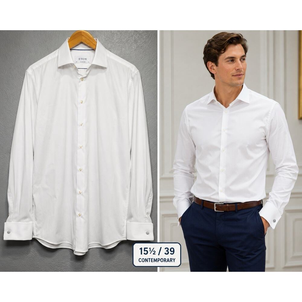 ETON Dress Shirt Men’s 15.5 39 White French Cuffs Designer Business Classic